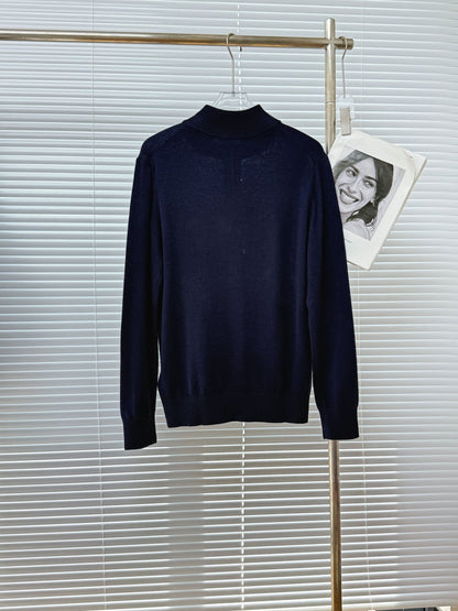 Burberry Cashmere Blend Half-Zip Sweater "Navy Blue"