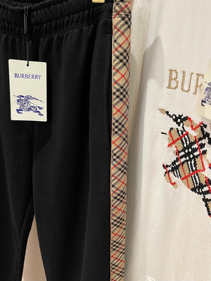Burberry Check Trim Cotton Jogging Pants "Black"