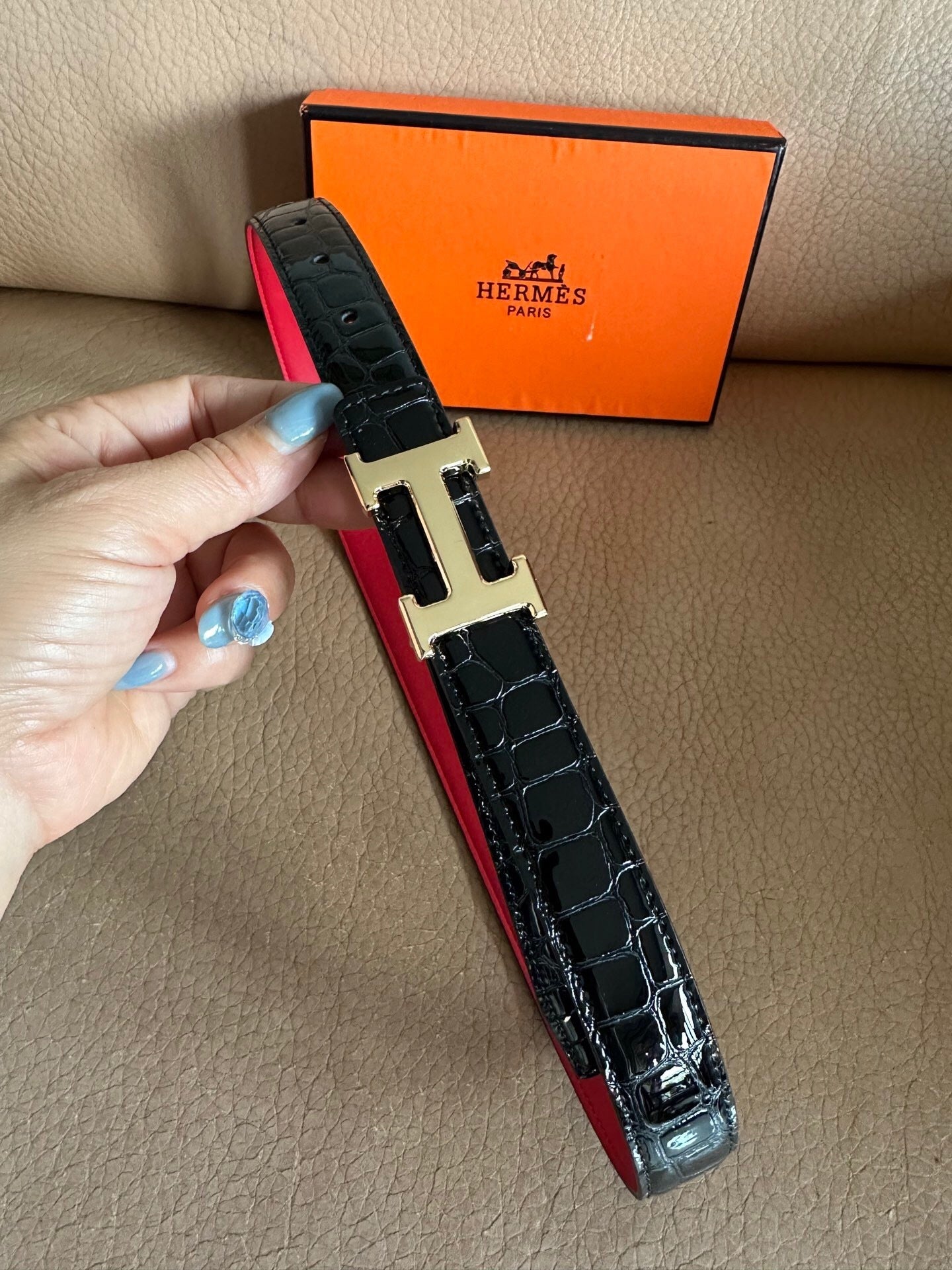Hermes Constance Belt Buckle & Reversible Leather Strap "Black" and "Red"