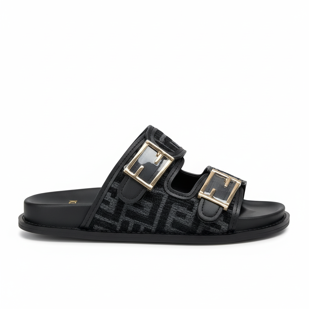 Fendi FF Jacquard Sandals "Black-Grey"