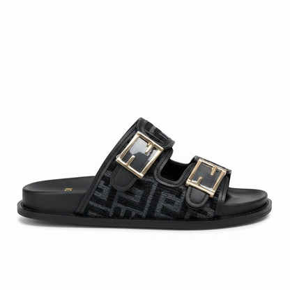 Fendi FF Jacquard Sandals "Black-Grey"