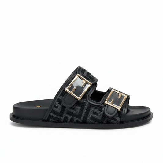 Fendi FF Jacquard Sandals "Black-Grey"