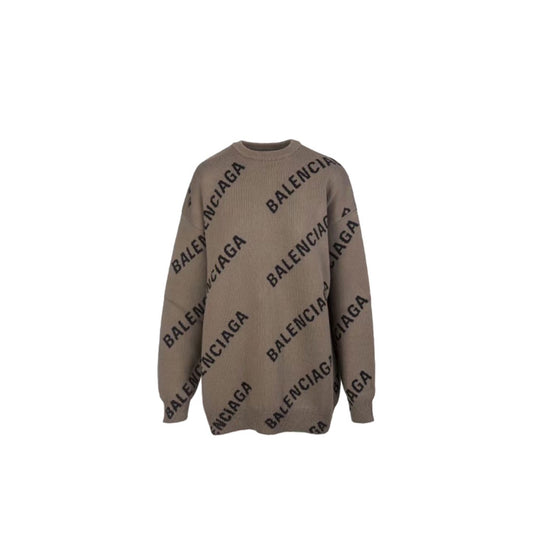 Balenciaga All-Over Logo Sweater "Brown-Black"