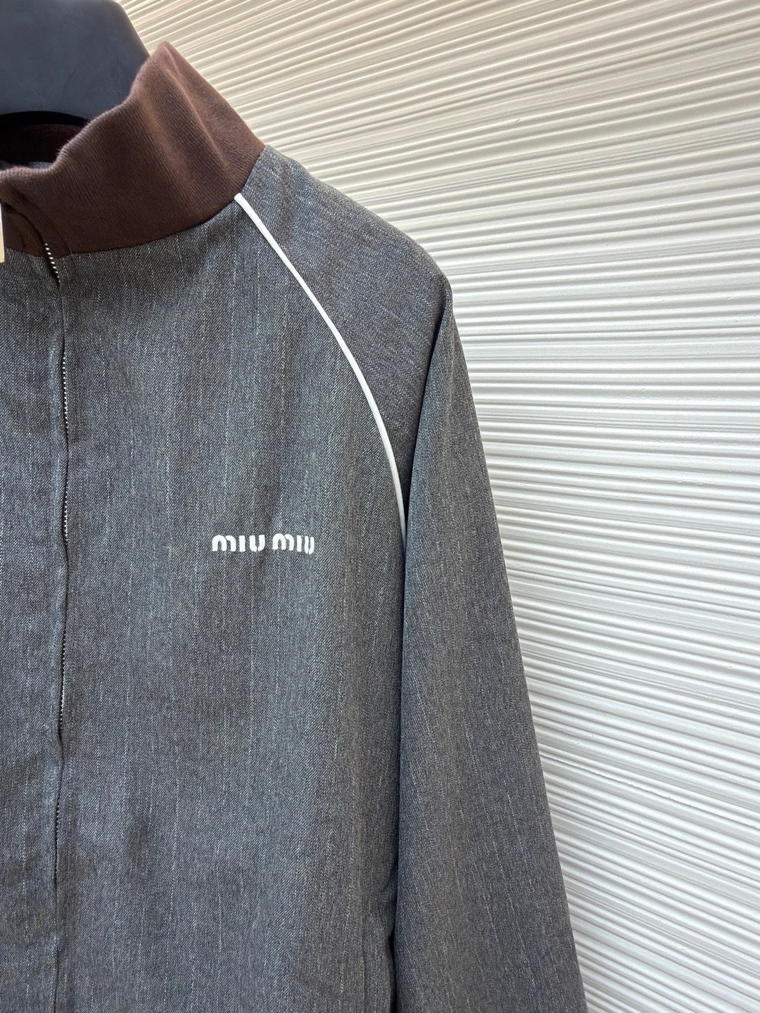 Miu Miu Pinstriped Zip-up Blouson Jacket "Grey"