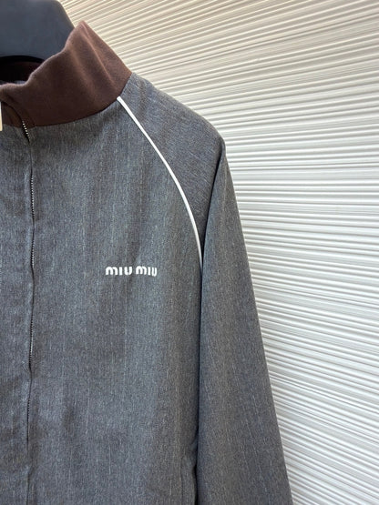 Miu Miu Pinstriped Zip-up Blouson Jacket "Grey"
