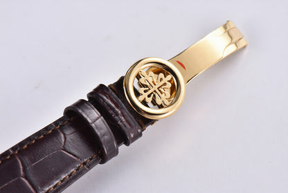 Patek Philippe Calatrava 38mm Gold Brown Leather White Dial