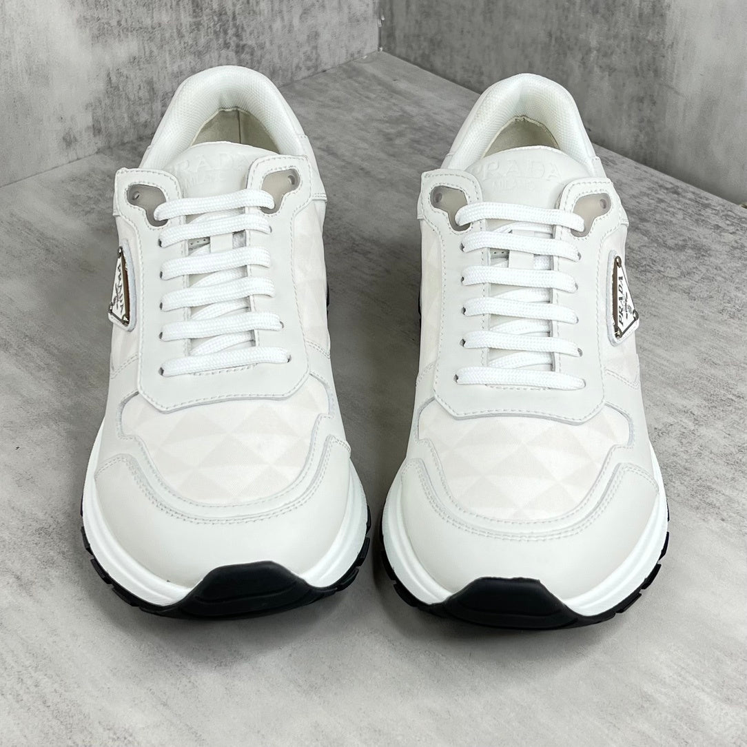 Prada Leather and Re-Nylon Sneakers "White"