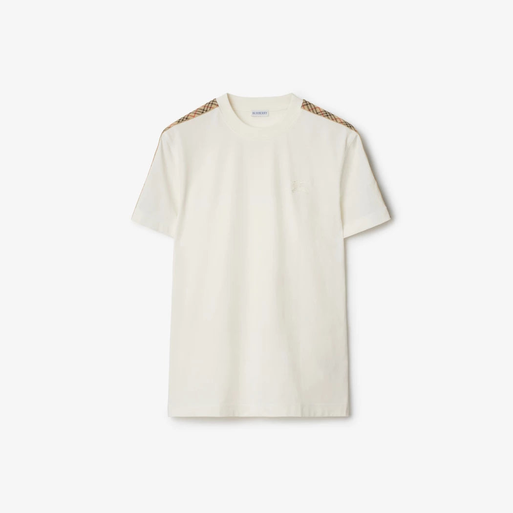 Burberry Check Trim Cotton T-Shirt "Chalk White"