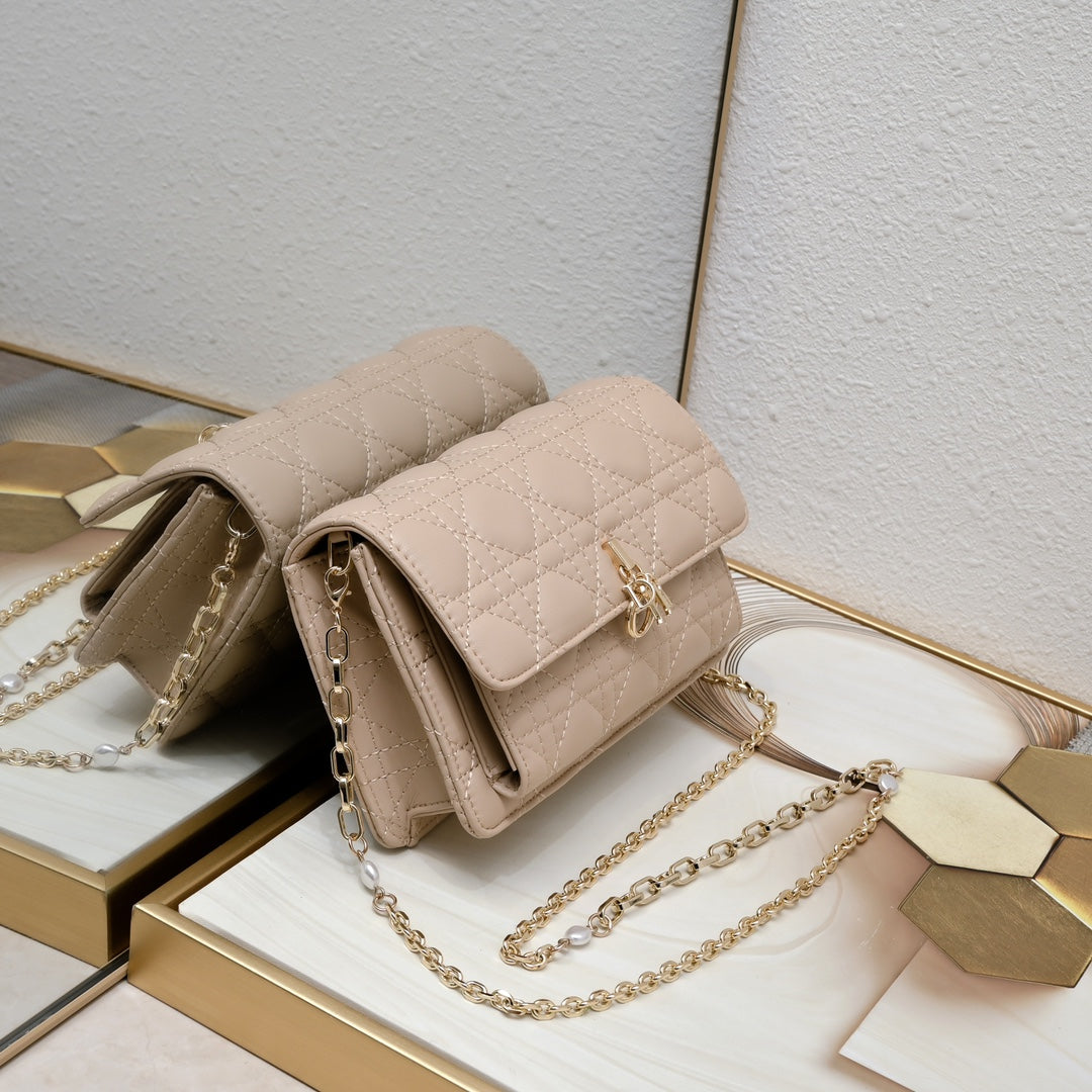 Dior My Dior Daily Pouch with Chain "Powder Beige Cannage Lambskin"