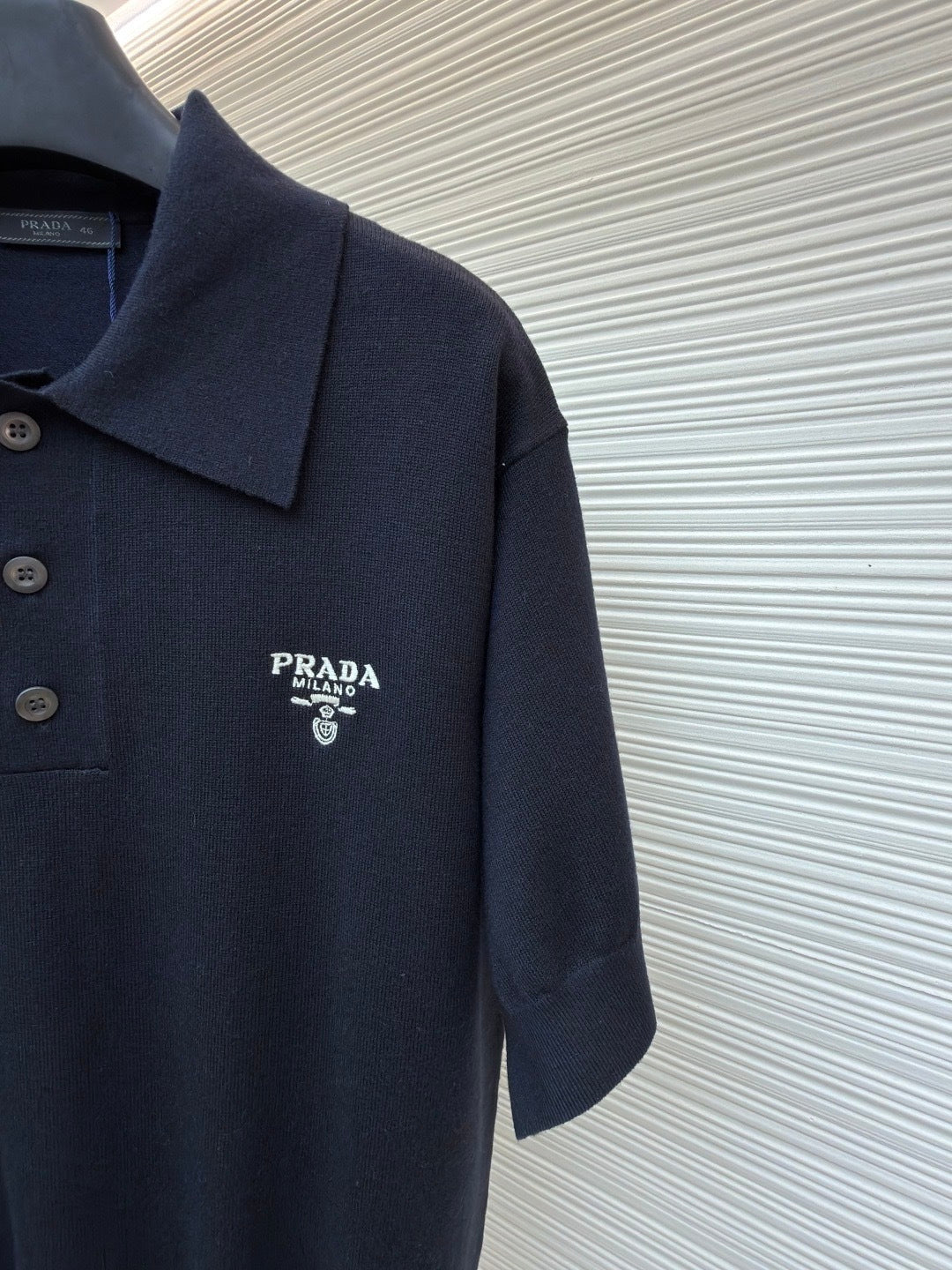 Prada Superfine Wool Polo T-Shirt "Black"