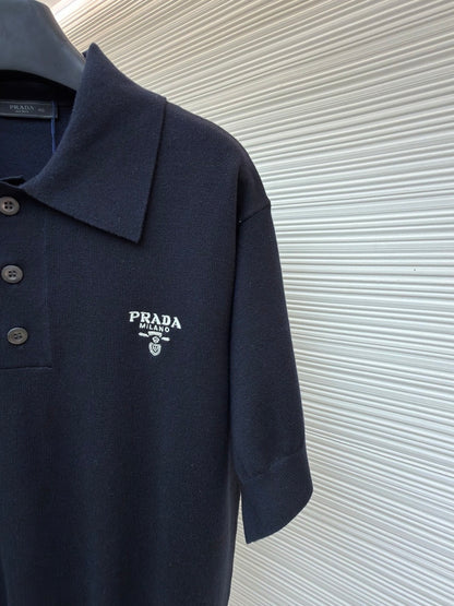 Prada Superfine Wool Polo T-Shirt "Black"