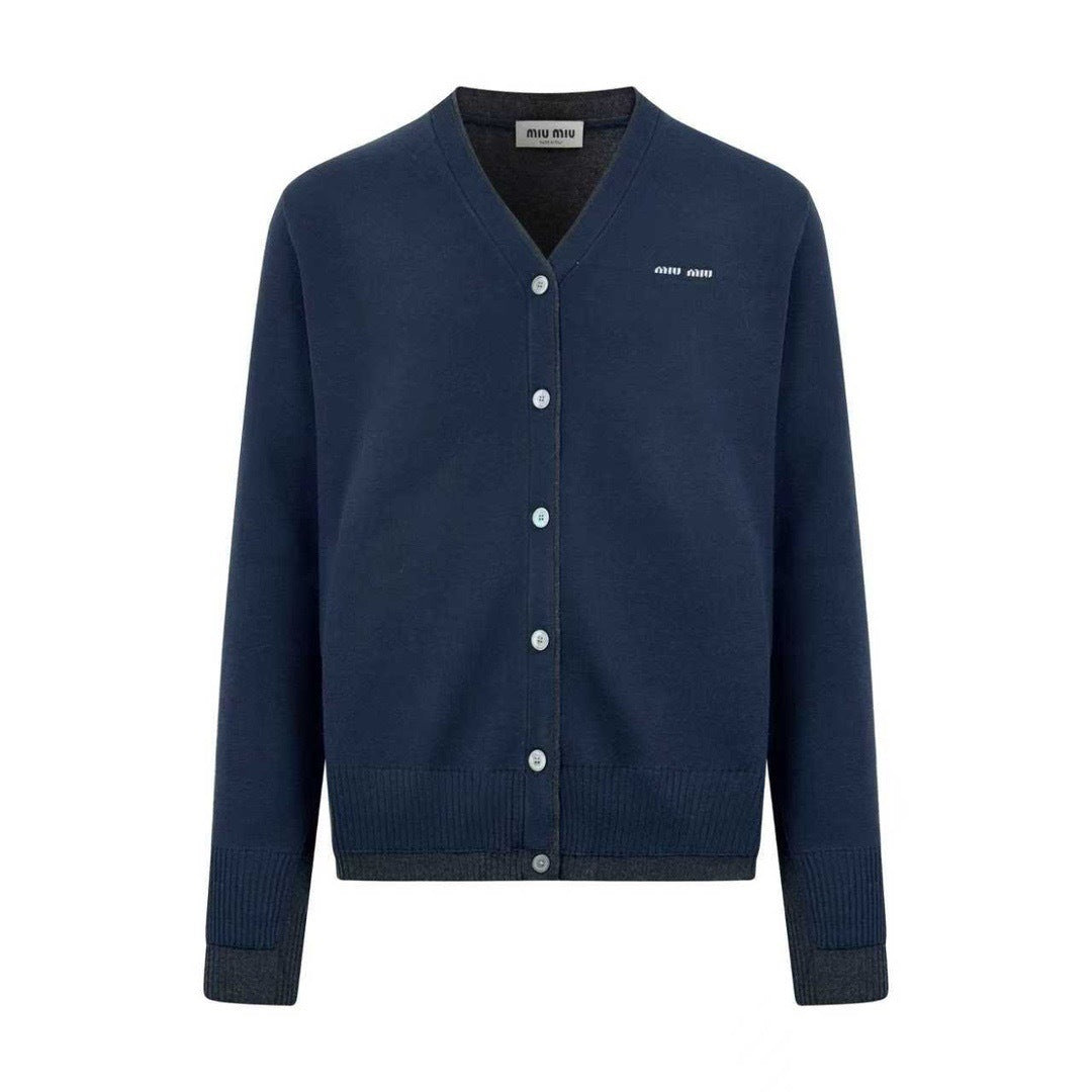 Miu Miu Silk Cashmere Cardigan Sweater "Navy"
