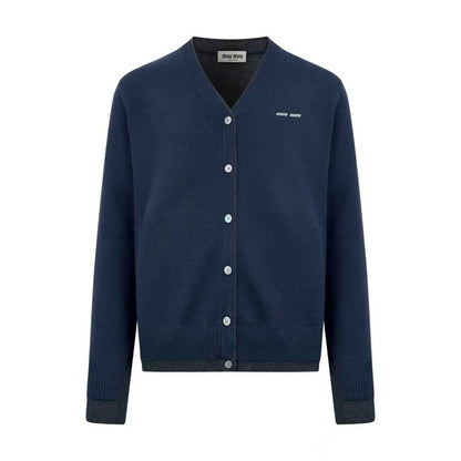 Miu Miu Silk Cashmere Cardigan Sweater "Navy"