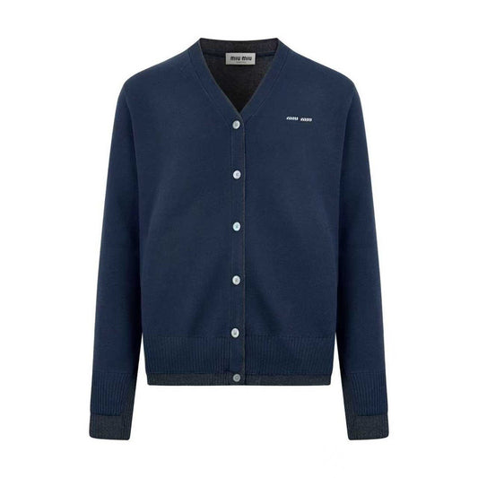 Miu Miu Silk Cashmere Cardigan Sweater "Navy"