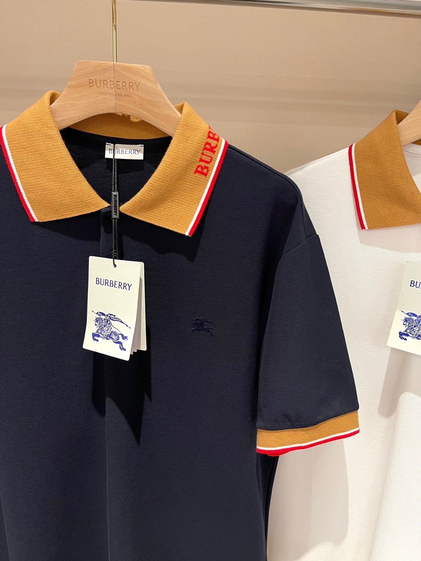 Burberry Logo Collar Cotton Polo Shirt "Navy Blue"