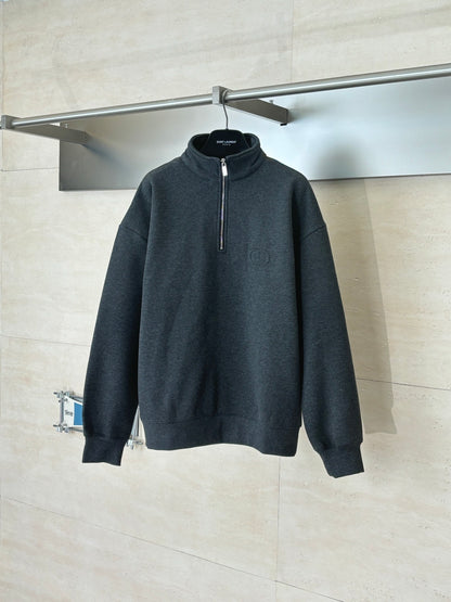 Dior CD Icon Half-Zip Sweatshirt "Deep Gray Cotton Fleece"