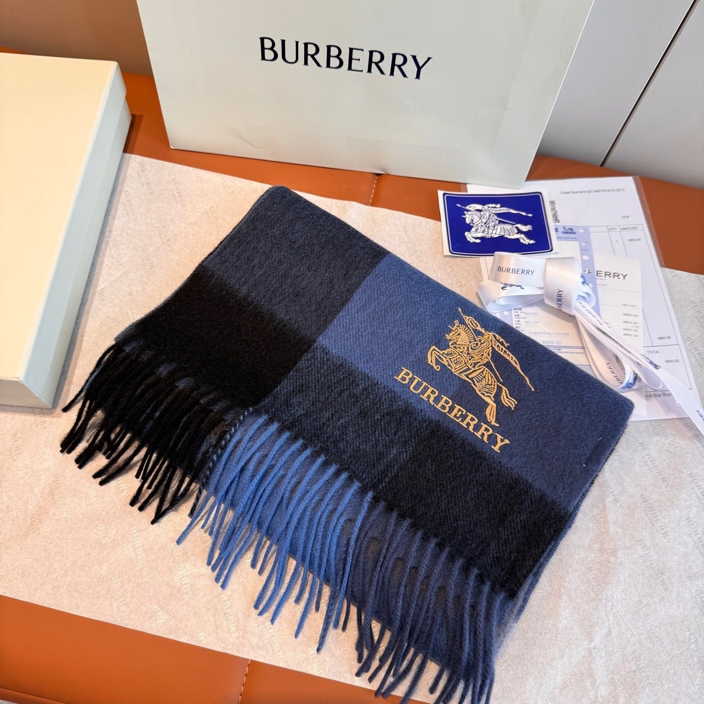 Burberry Cashmere Scarf "Blue-Black"