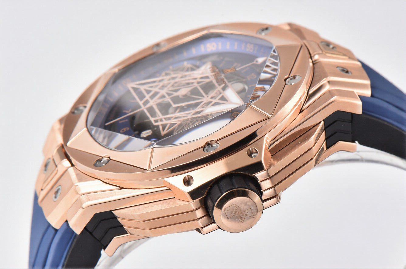 Hublot Big Bang Sang Bleu II Chrono 45mm Rose Gold Blue Rubber Strap Blue Dial