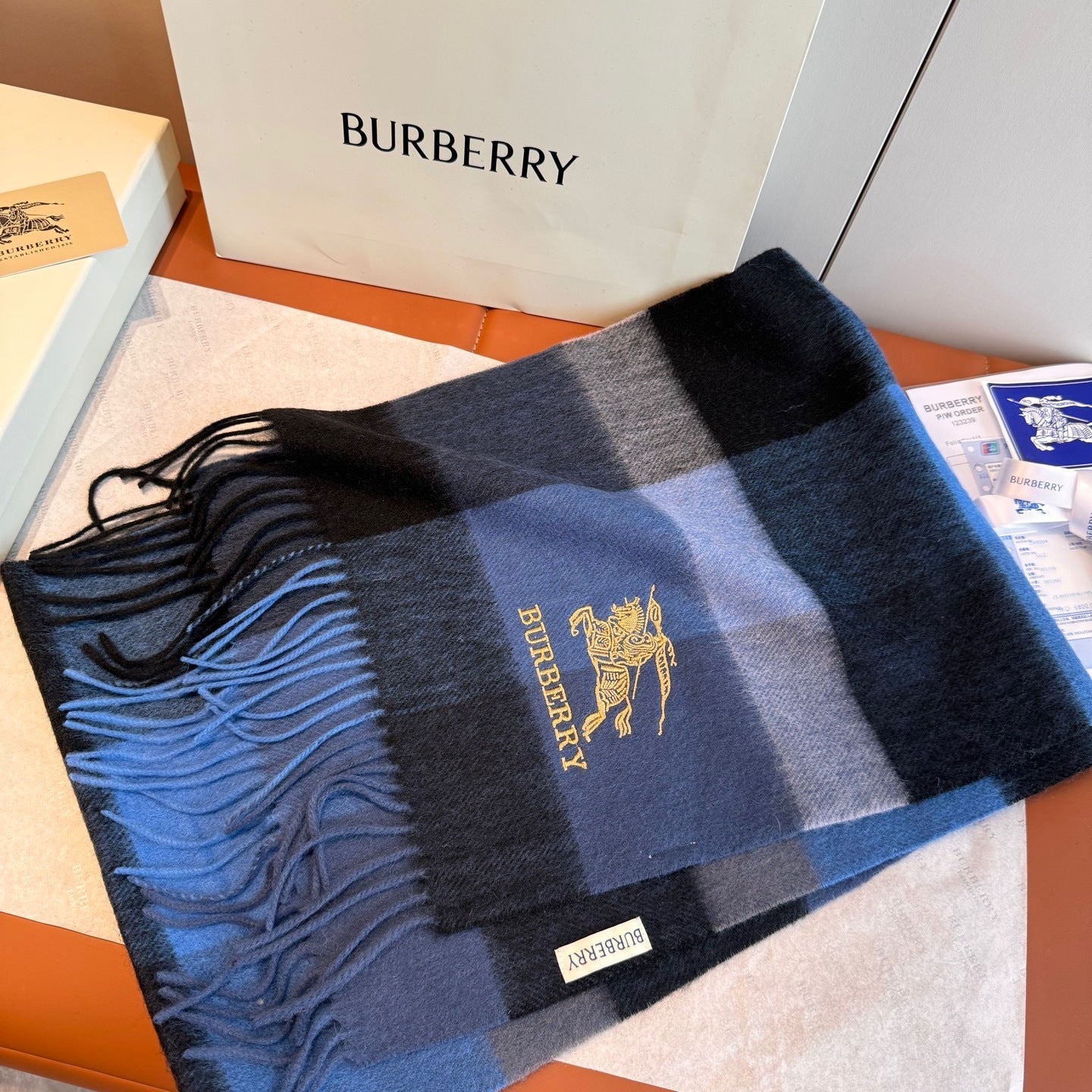 Burberry Cashmere Scarf "Blue-Black"
