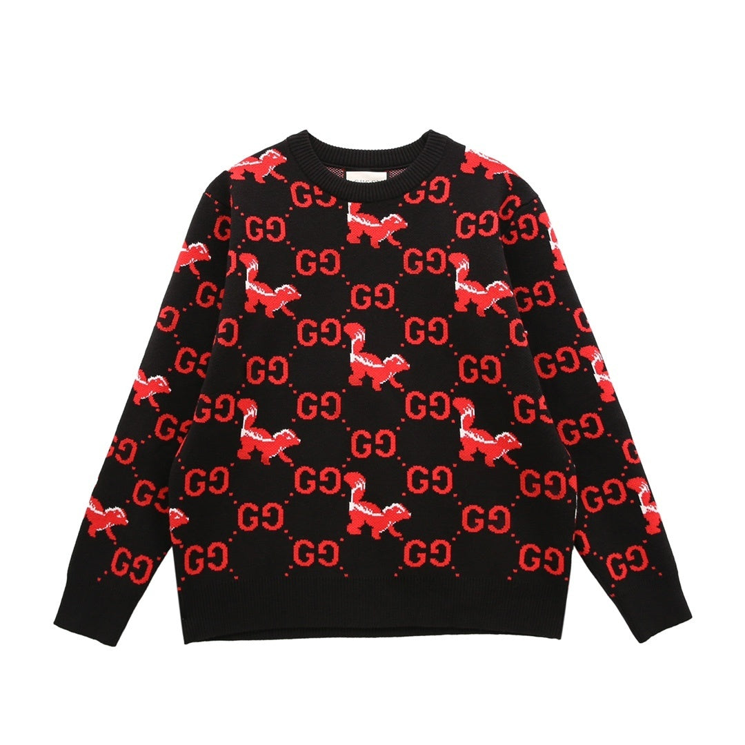 Gucci GG and Skunk Sweater "Black-Red"