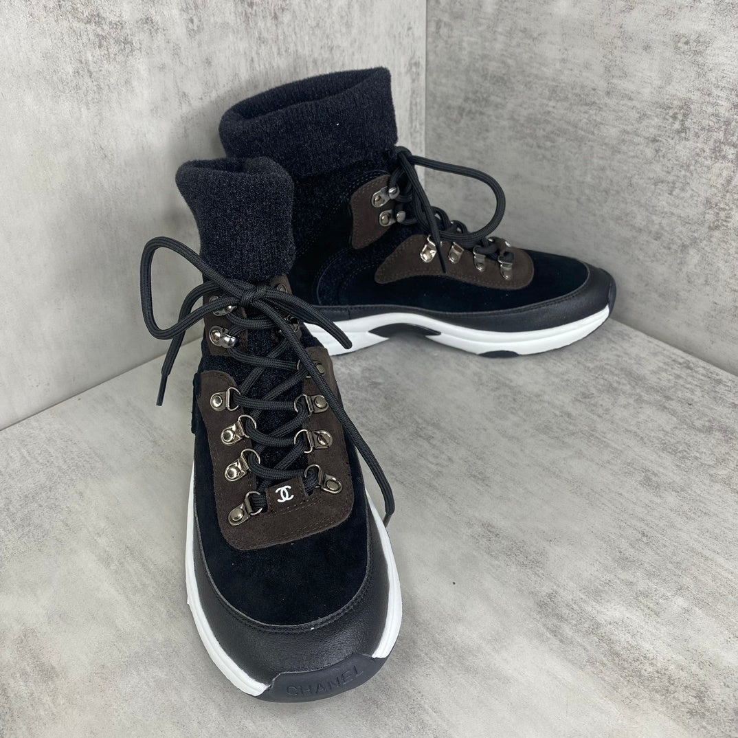 Chanel Interlocking CC Sock Sneakers "Black-Brown-White"
