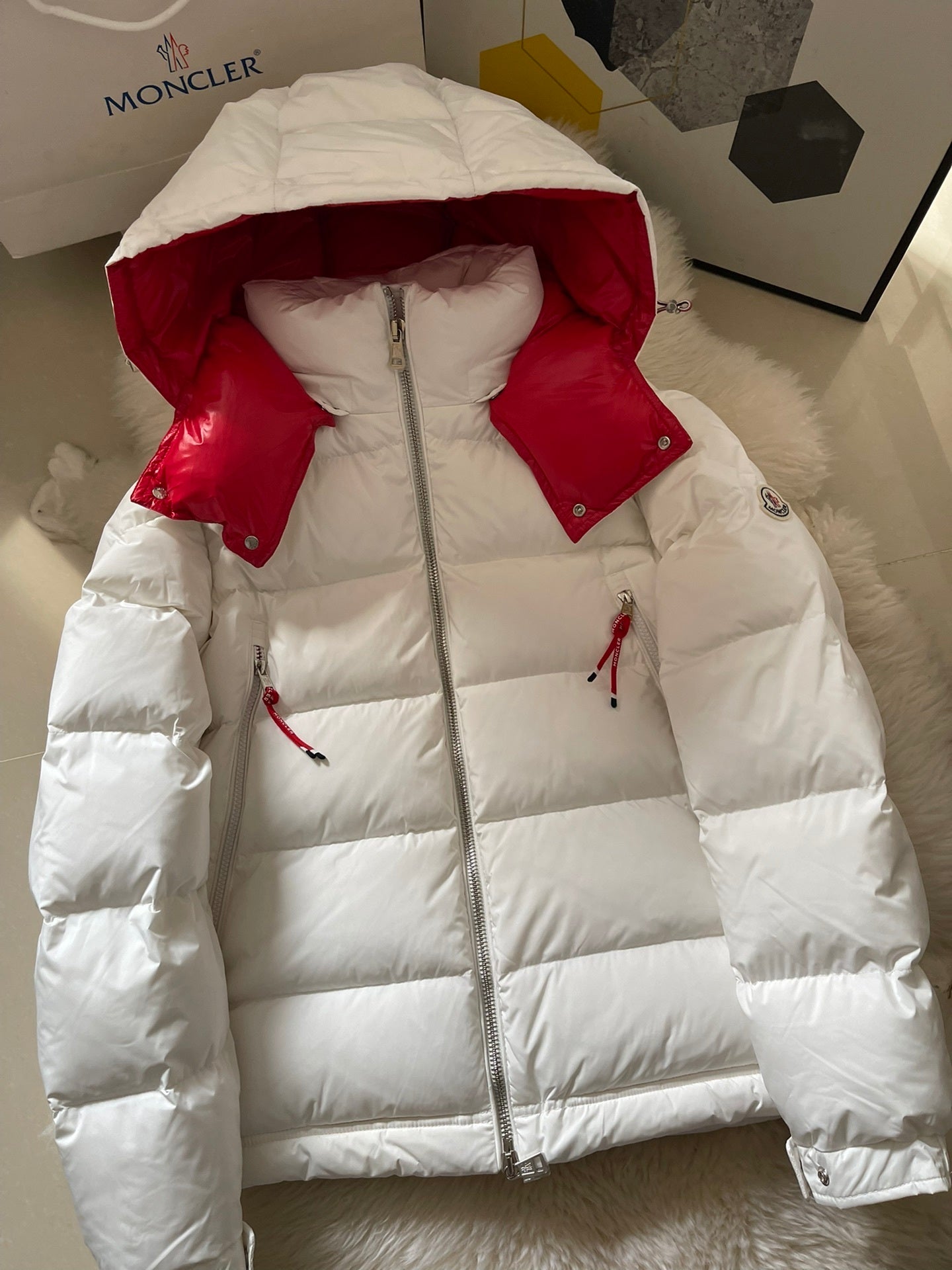 Moncler Poirier Down Jacket "White-Red"