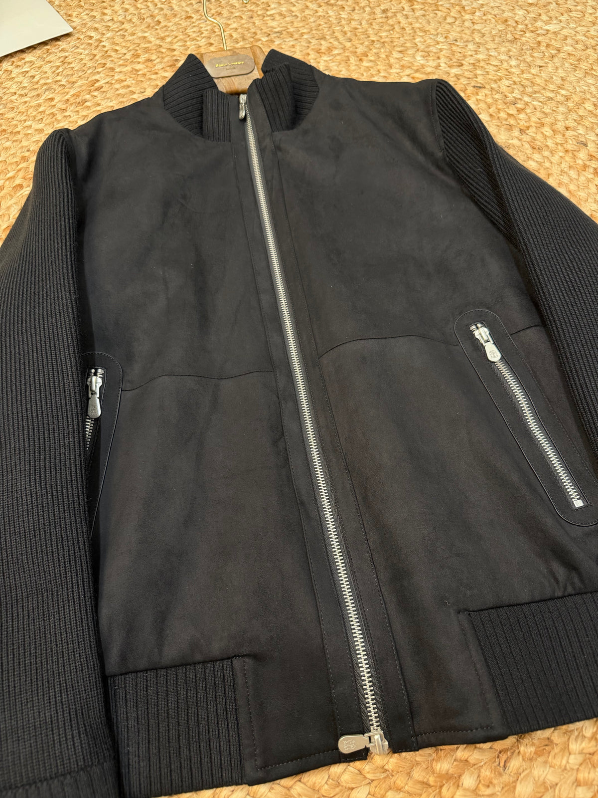Brunello Cucinelli Suede and Wool Knit Bomber Jacket "Black"