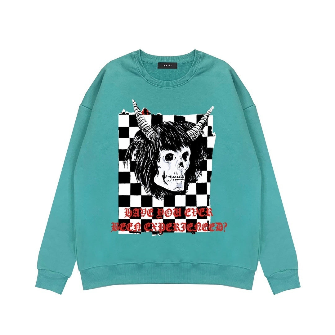 Amiri x Wes Lang Checker Skull Sweatshirt "Cyan"