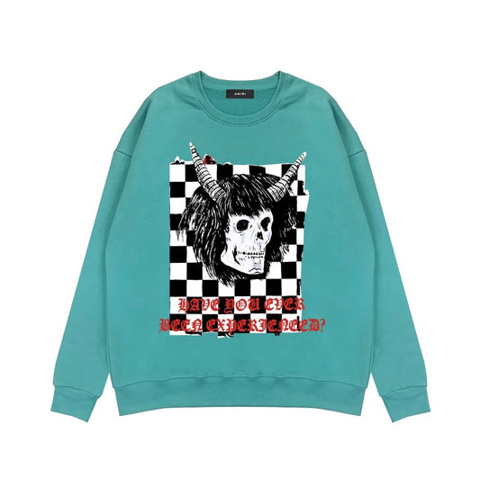 Amiri x Wes Lang Checker Skull Sweatshirt "Cyan"