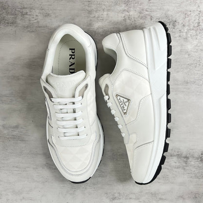 Prada Leather and Re-Nylon Sneakers "White"