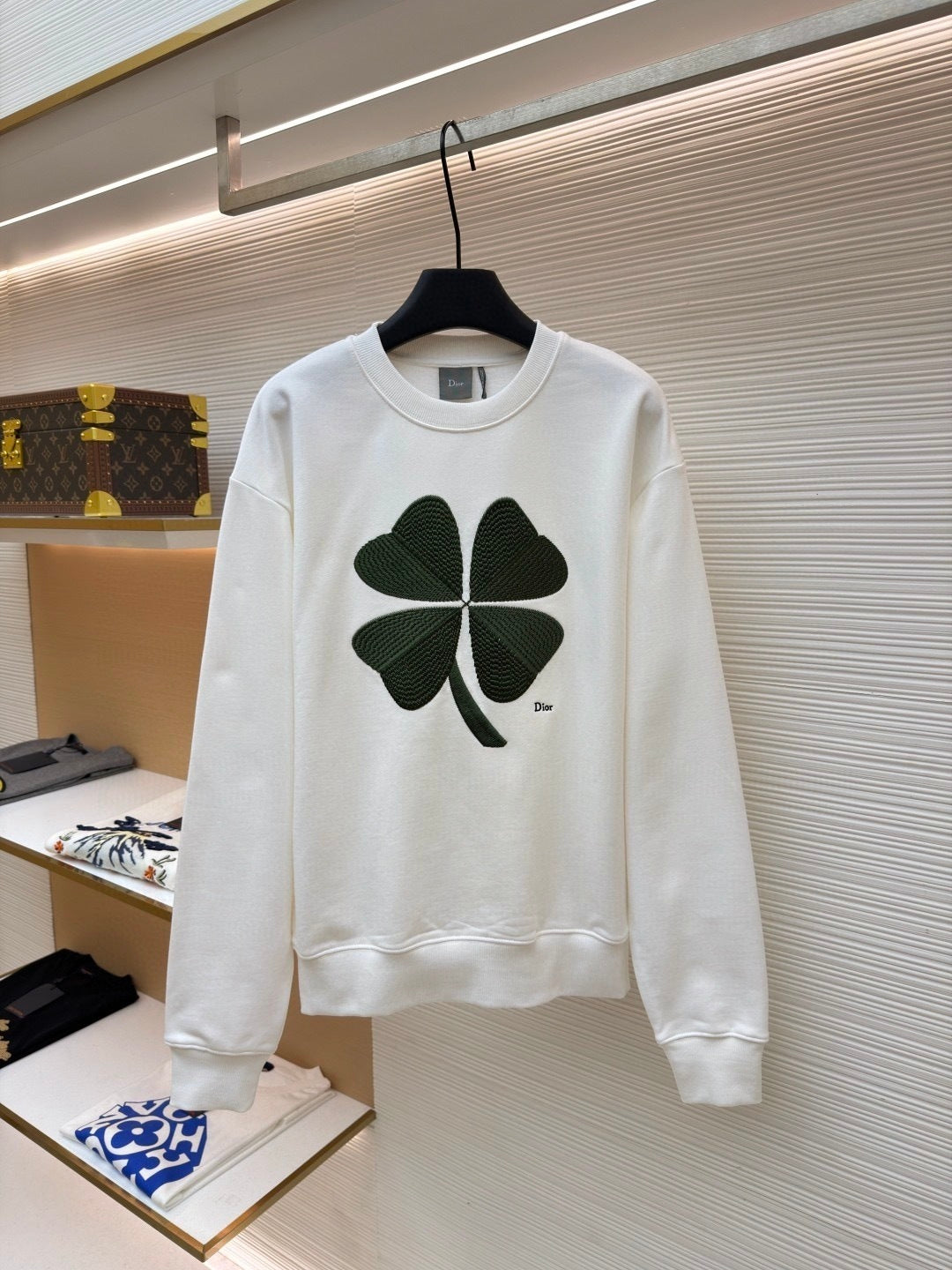 Dior Sweatshirt with Dior Clover Embroidery "White Cotton Fleece"