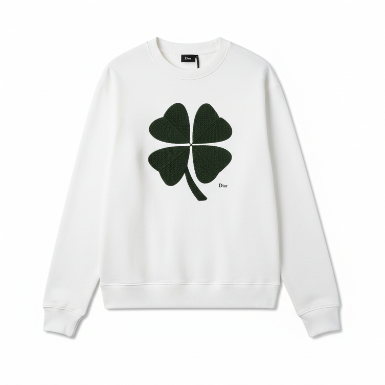 Dior Sweatshirt with Dior Clover Embroidery "White Cotton Fleece"