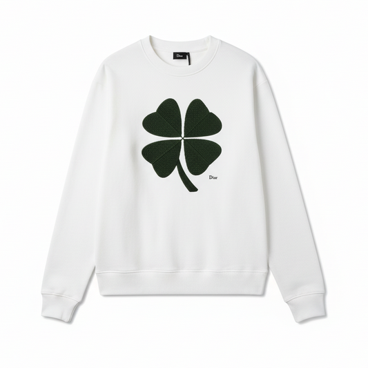 Dior Sweatshirt with Dior Clover Embroidery "White Cotton Fleece"