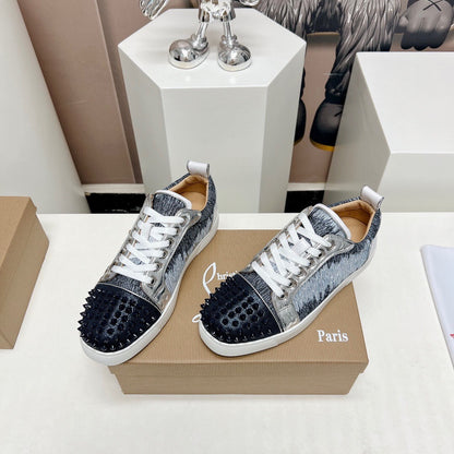 Chrisitian Louboutin Louis Junior Spikes Orlato Flat "Blue Ivoire"