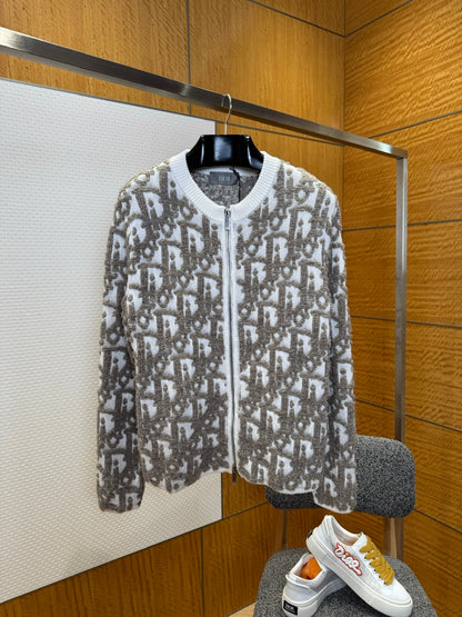 Dior Oblique Cardigan "White Wool Blend Fabric with Oblique pattern"