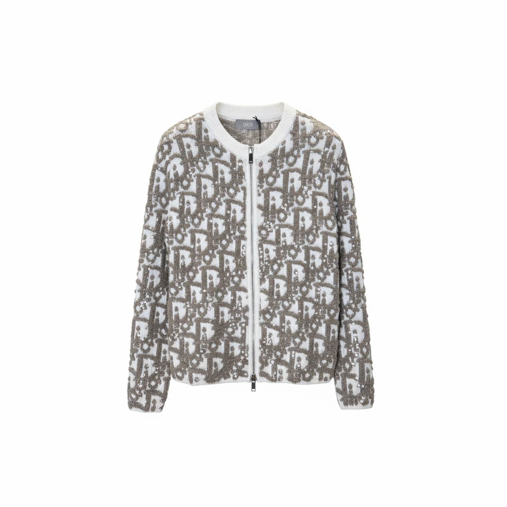 Dior Oblique Cardigan "White Wool Blend Fabric with Oblique pattern"