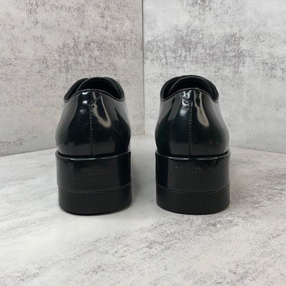 Prada Brushed Leather Derby Shoes "Green-Black"