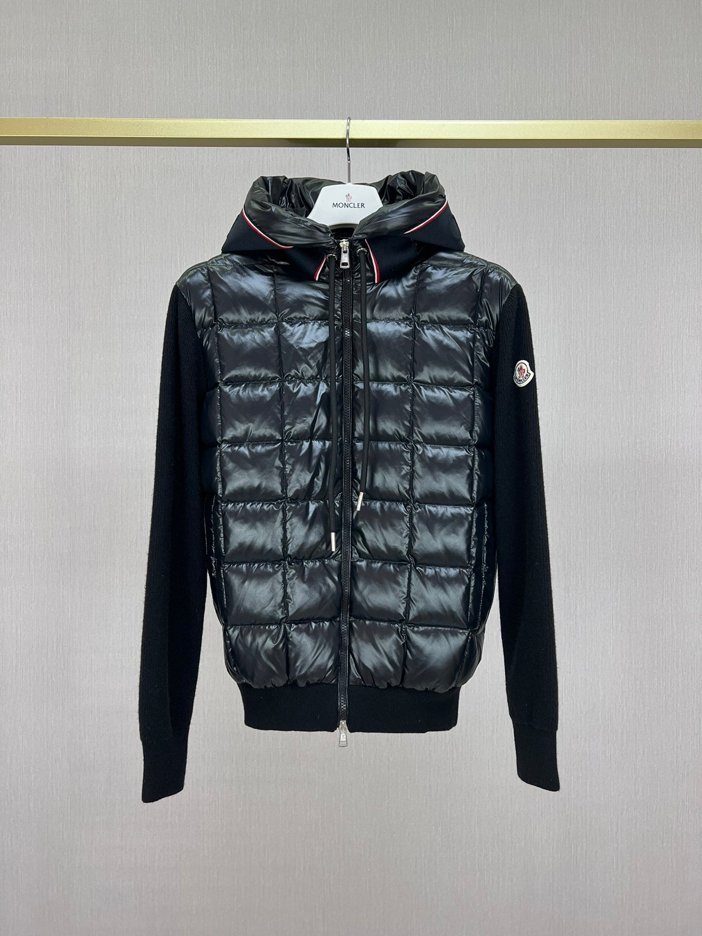 Moncler Paneled Down and Wool Jacket "Black"