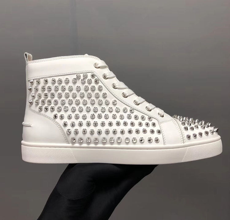 Christian Louboutin High-Top Louis Flat Spikes "White"