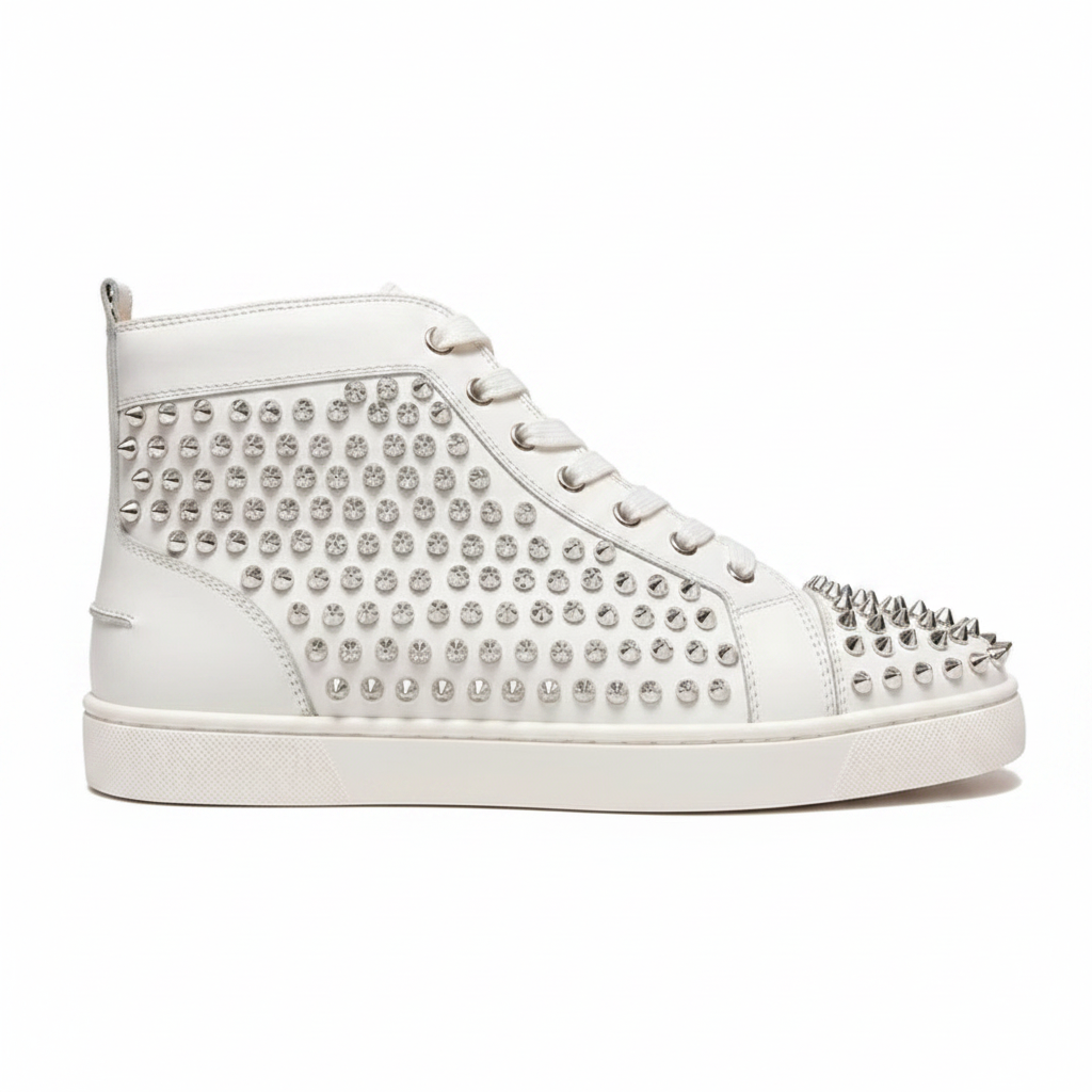 Christian Louboutin High-Top Louis Flat Spikes "White"