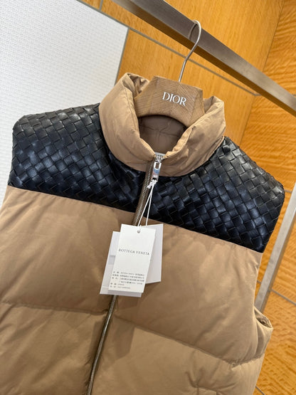 Bottega Veneta Intrecciato Poplin Down Vest "Camel-Black"