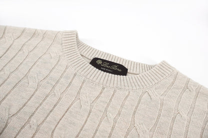 Loro Piana Treccia Cashmere Short-Sleeve Sweater T-Shirt "Beige"