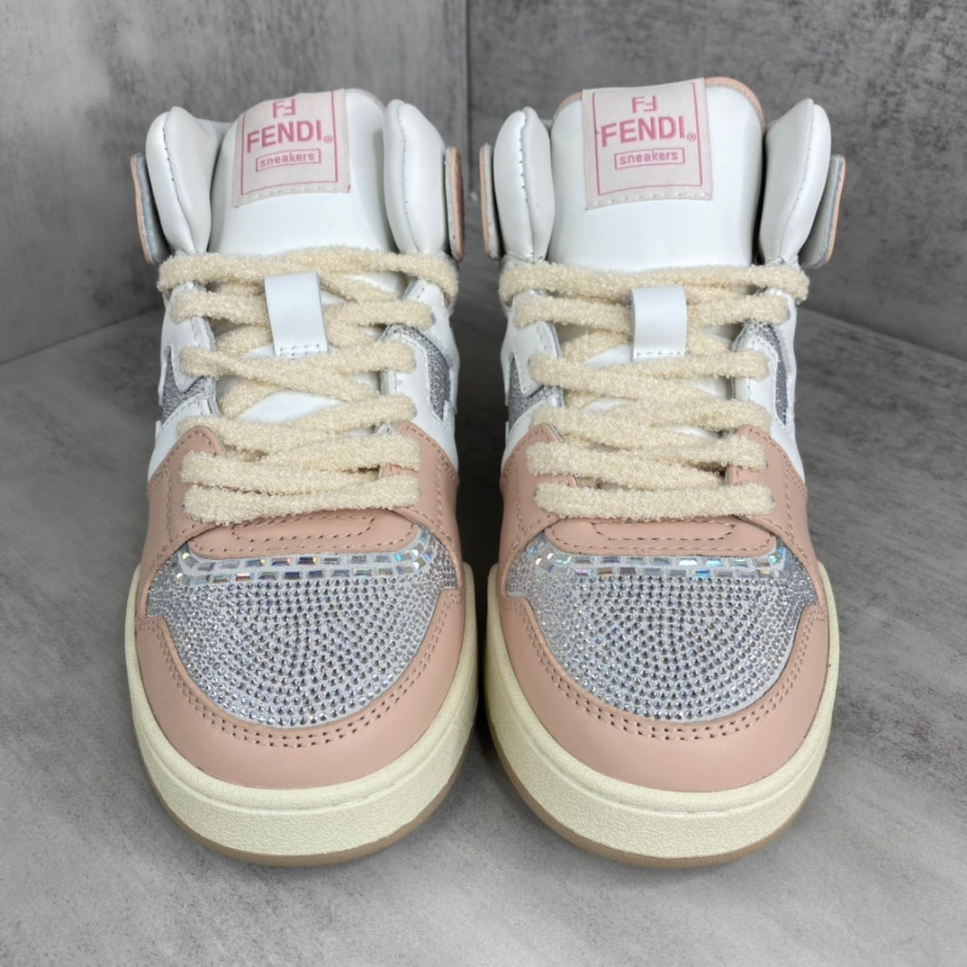 Fendi Match High-Top "White-Pink" Crystals