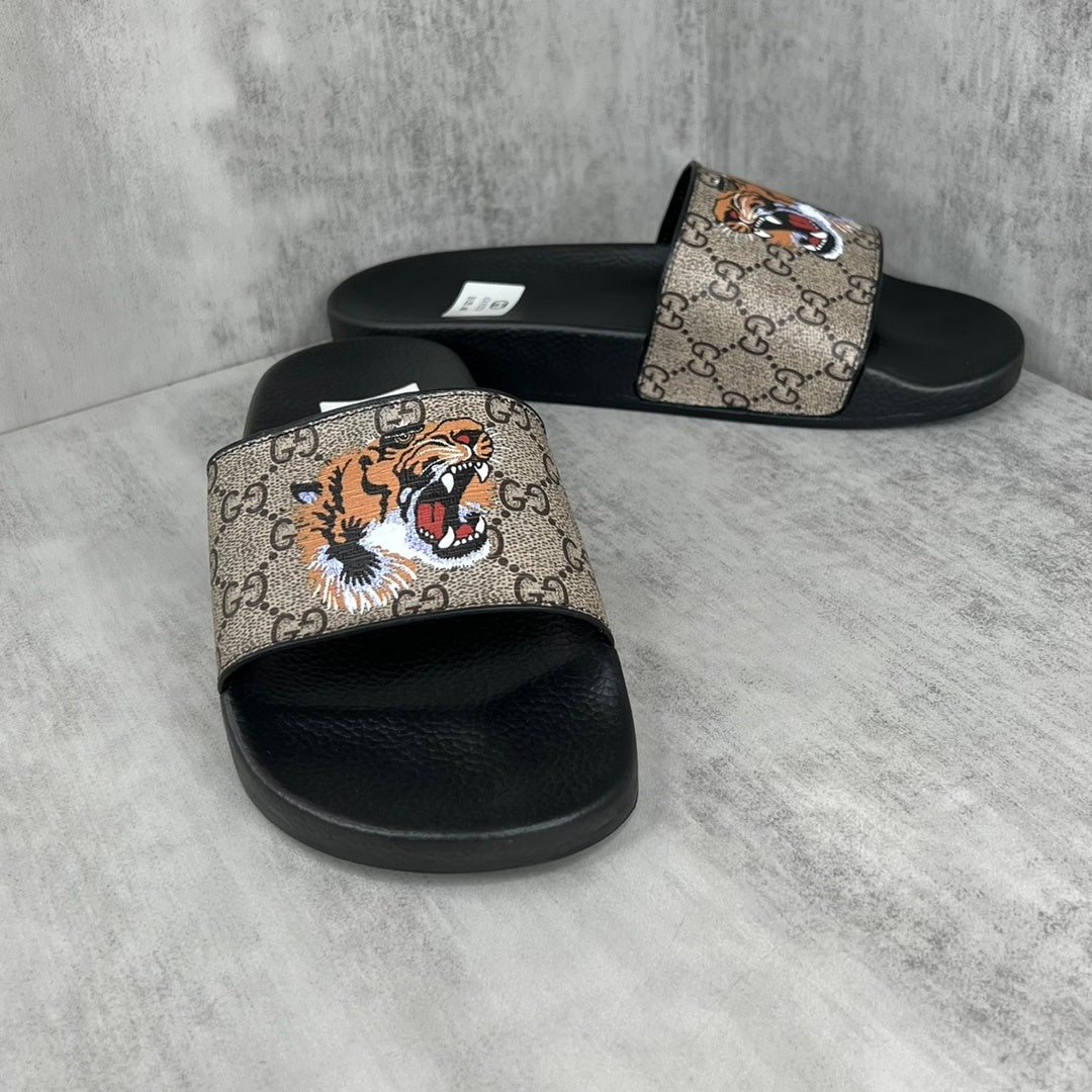Gucci Tiger Slides "Black-Beige"