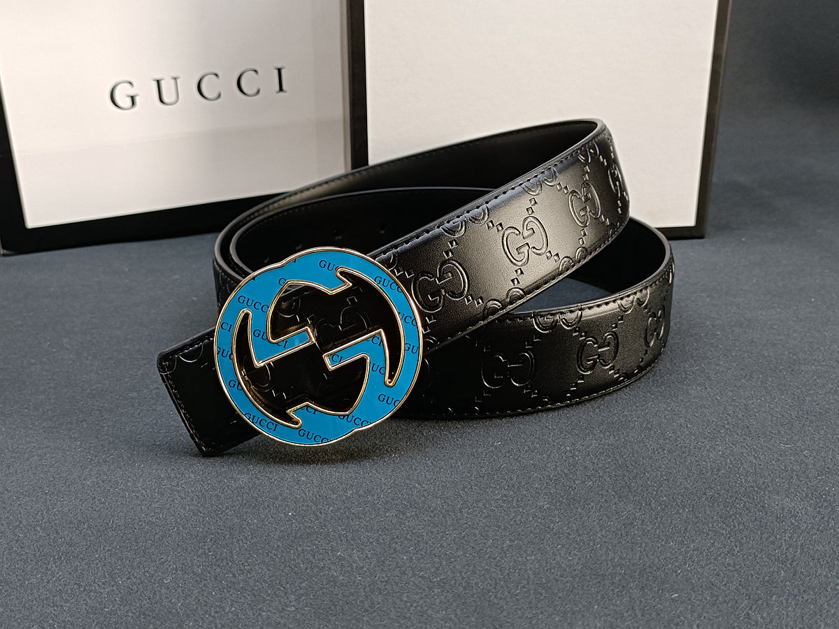 Gucci Leather Belt "Black-Blue"