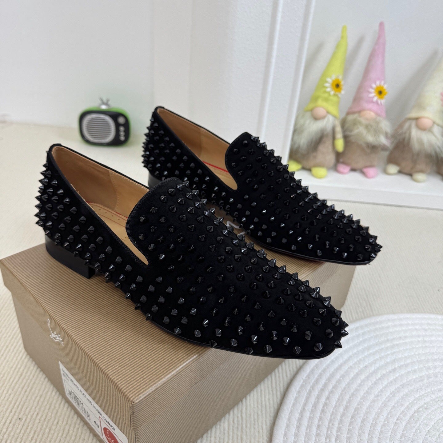 Christian Louboutin Dandelion Spikes Loafers Veau Velours "Black"