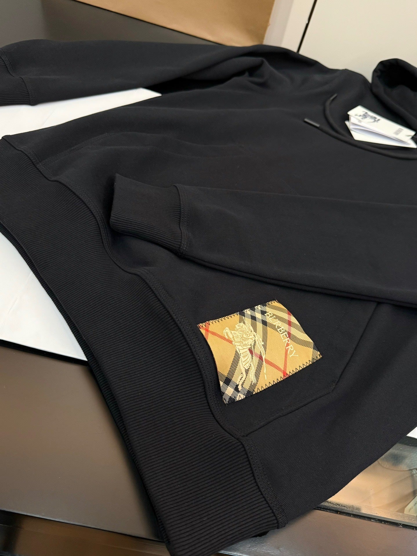 Burberry Check Label Cotton Hoodie "Black"