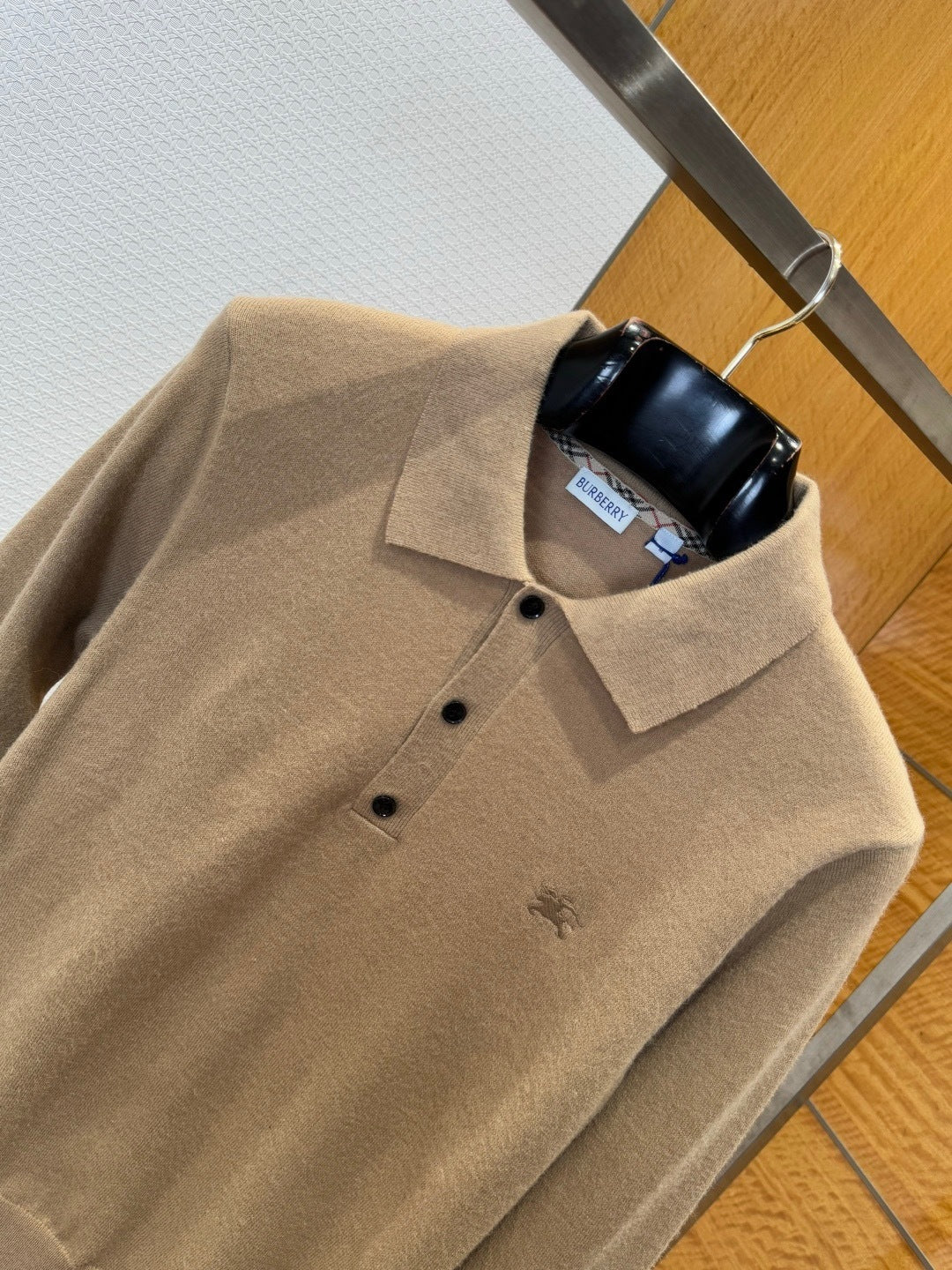 Burberry Long-sleeve Cashmere Blend Polo Shirt "Flax Beige"