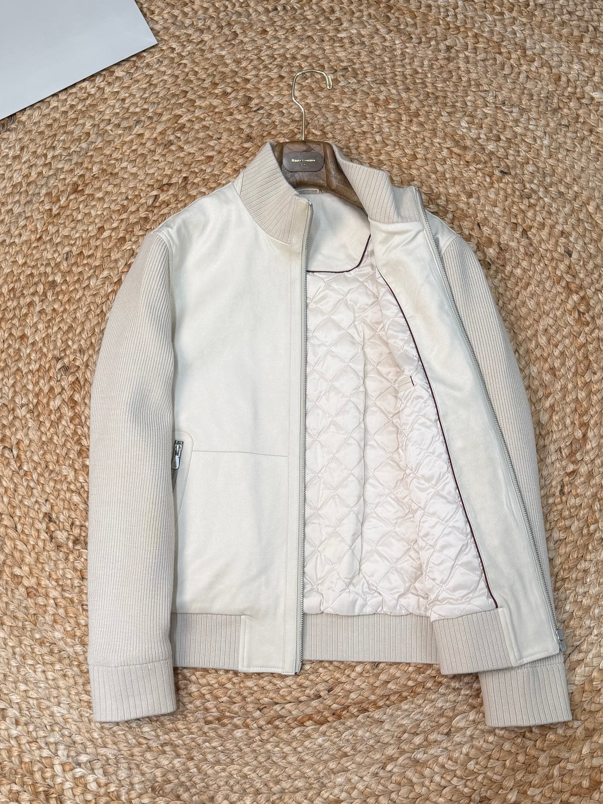 Brunello Cucinelli Suede and Wool Knit Bomber Jacket "Ivory"
