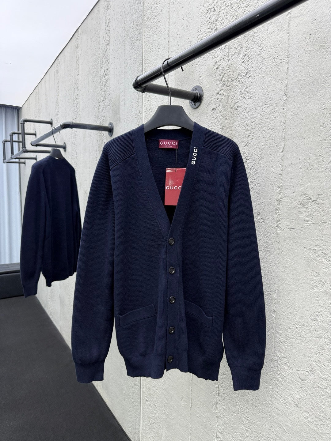 Gucci Silk Cotton Cardigan with Intarsia "Dark Blue"